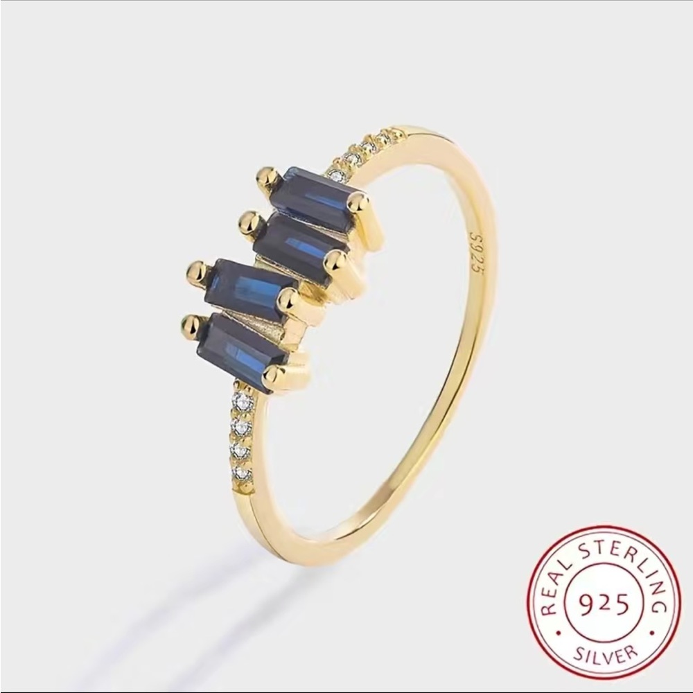 NWT Gold Plated Sterling Silver Sapphire Blue Zircon Ring